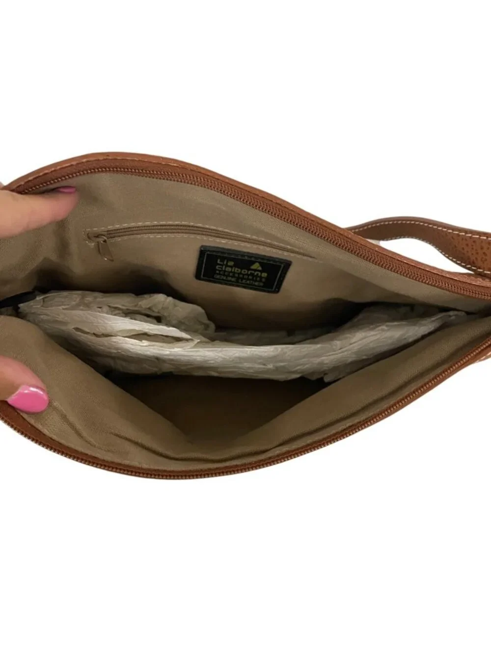 Liz Claiborne Womens Leather Shoulder Bag Purse White Brown Trim Vintage NWOT